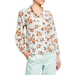 A.L.C. NWT Shira Floral Print Pop Over Blouse Size 2 Mint Green/Orange